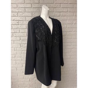 Ben Marc International Women Black Sequin Beaded Open Front Jacket Size 2XL